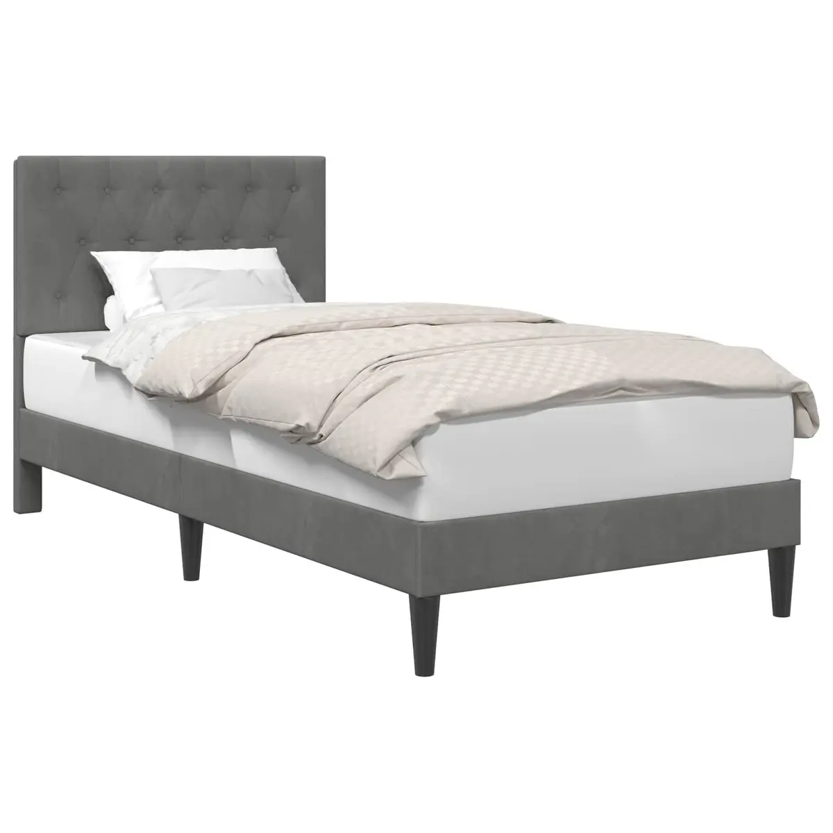 Bed Frame Velvet Headboard Dark Grey 107 x 203 cm Plywood