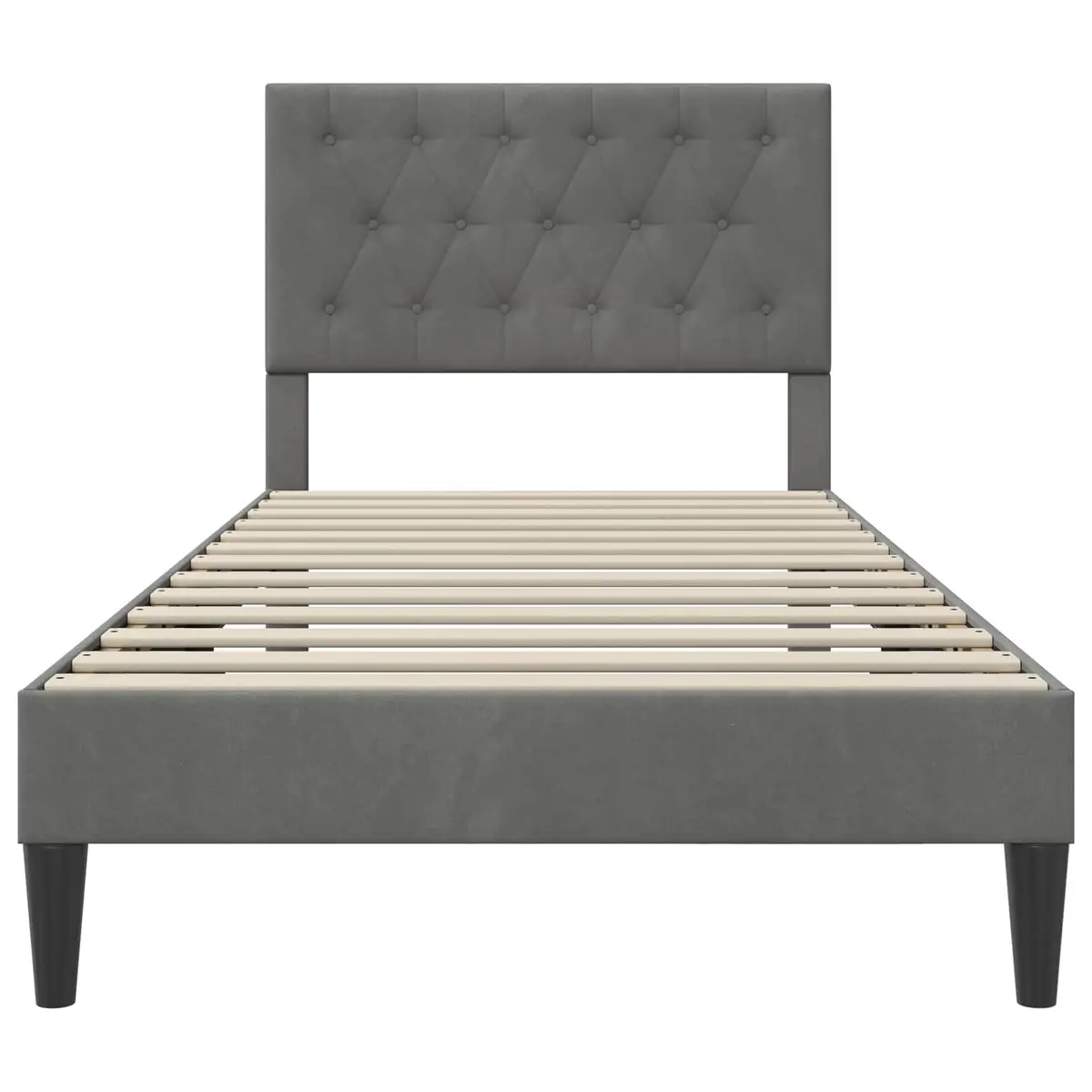 Bed Frame Velvet Headboard Dark Grey 107 x 203 cm Plywood