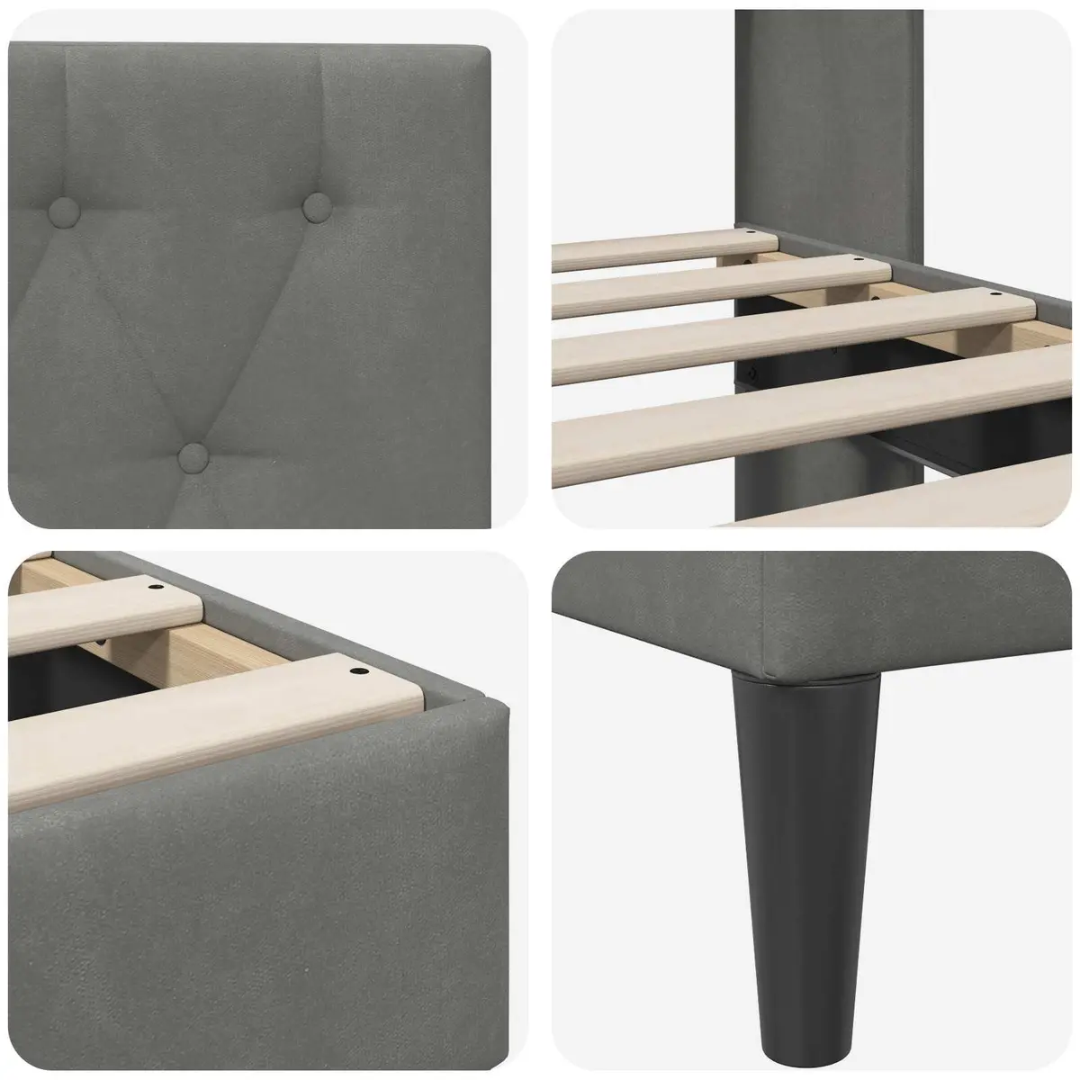Bed Frame Velvet Headboard Dark Grey 107 x 203 cm Plywood