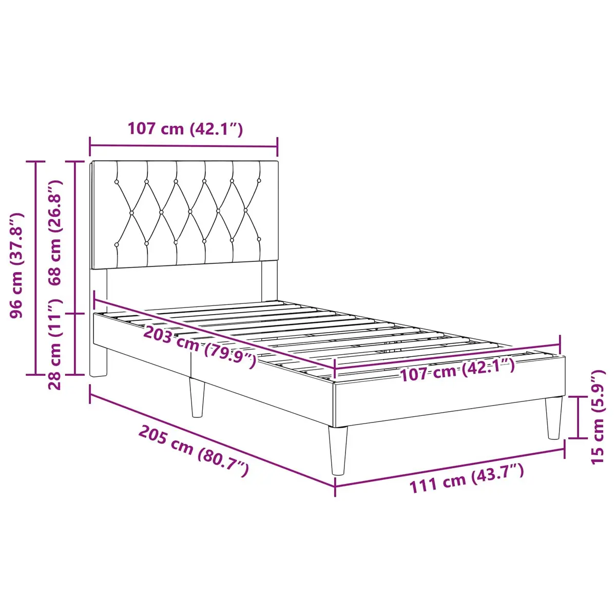 Bed Frame Velvet Headboard Dark Grey 107 x 203 cm Plywood