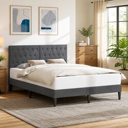 Velvet Headboard Bed Frame in Dark Grey 153 x 203 cm