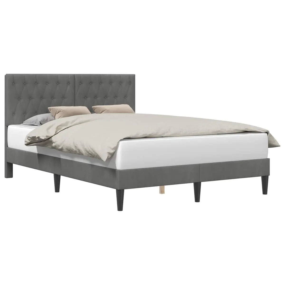 Velvet Headboard Bed Frame in Dark Grey 153 x 203 cm