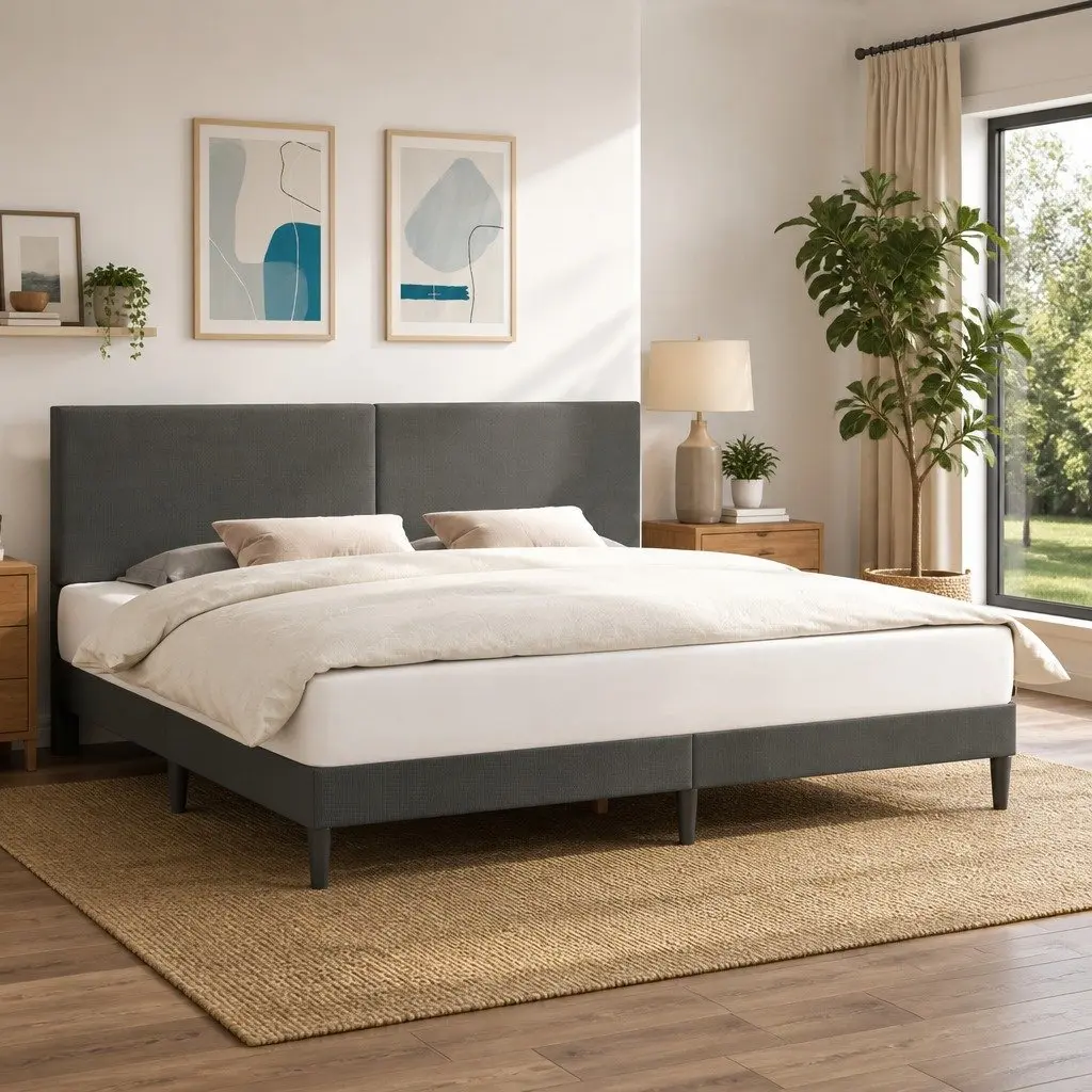 Bed Frame with Headboard Dark Grey 180 x 200 cm Corduroy Fabric Modern