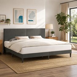 Dark Grey Corduroy Bed Frame with Headboard 180 x 200 cm