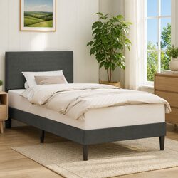 Dark Grey Corduroy Upholstered Bed Frame with Headboard