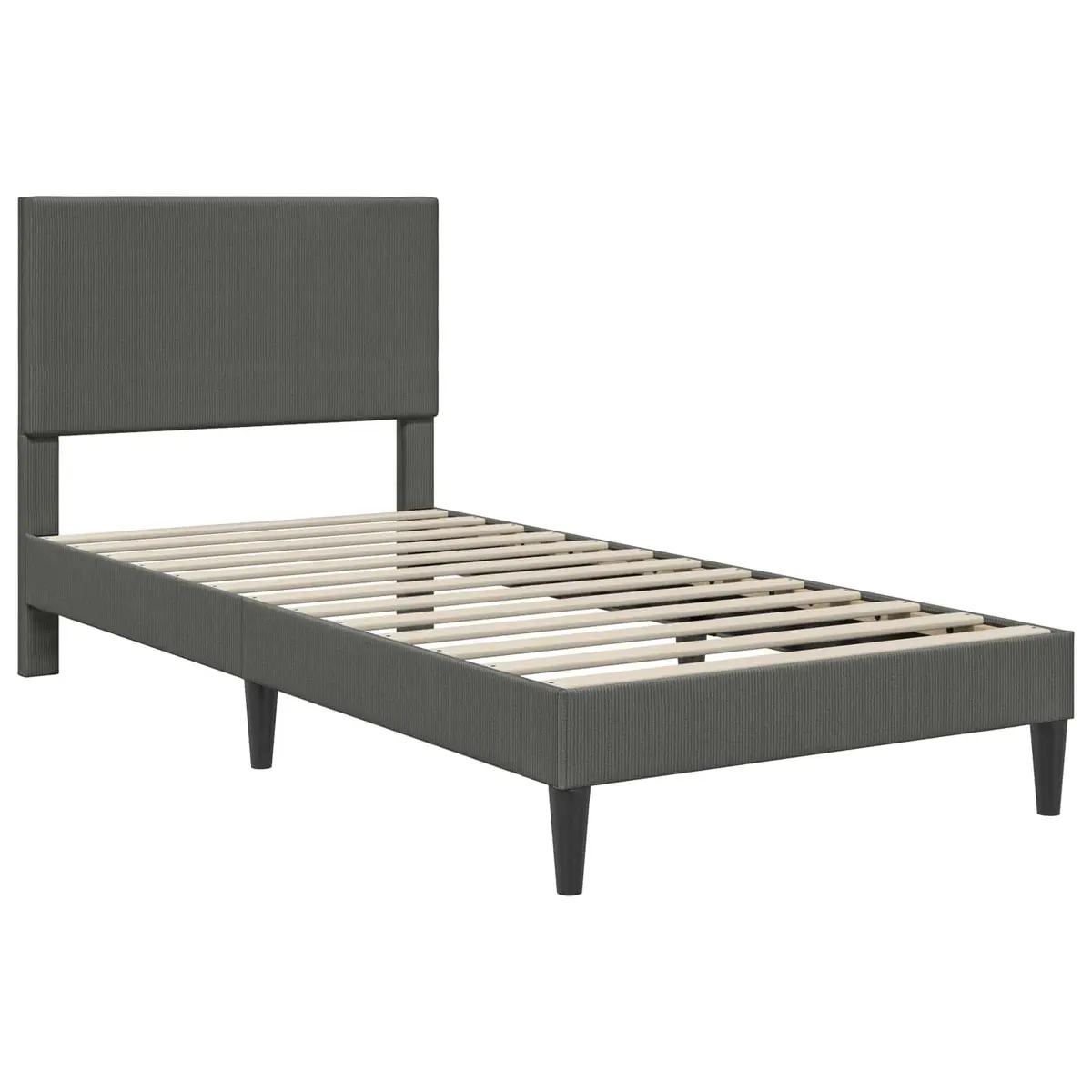 Dark Grey Corduroy Upholstered Bed Frame with Headboard