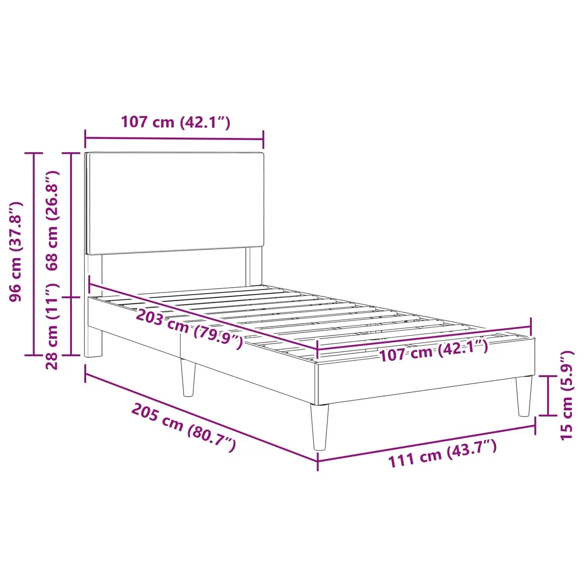 Dark Grey Corduroy Upholstered Bed Frame with Headboard