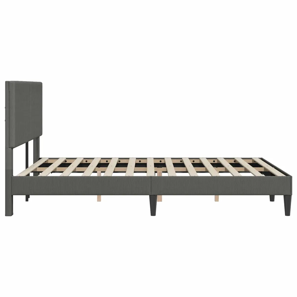 Dark Grey Corduroy Headboard Bed Frame 137 x 190 cm