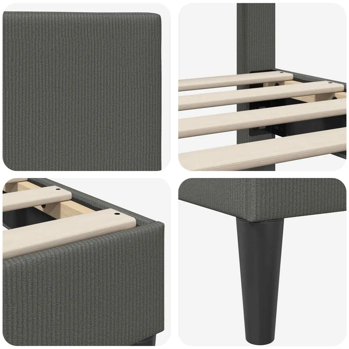 Dark Grey Corduroy Headboard Bed Frame 137 x 190 cm