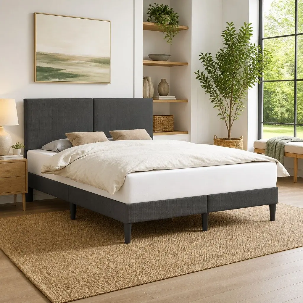 Dark Grey Corduroy Bed Frame 153x203cm