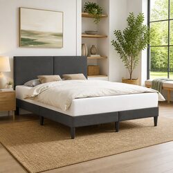 Comfortable Dark Grey Corduroy Bed Frame 153x203cm