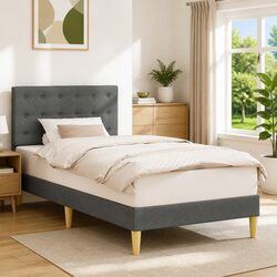 Elegant Grey Bed Frame with Headboard 90 x 190 cm