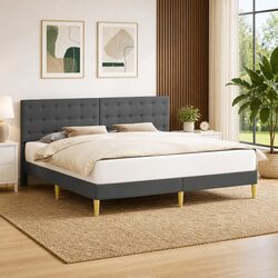 Modern Grey Bed Frame with Plywood Headboard 180 x 200 cm