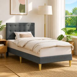 Dark Grey Fabric Headboard Bed Frame 107 x 203 cm