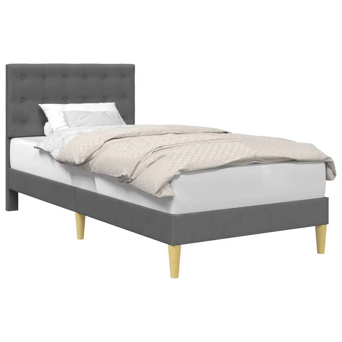 Bed Frame Fabric Headboard Dark Grey 107 x 203 cm Plywood Modern Furniture