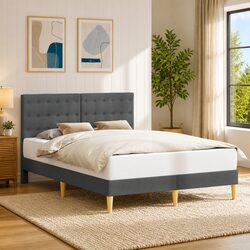 Dark Grey Fabric Headboard Bed Frame 137 x 190 cm