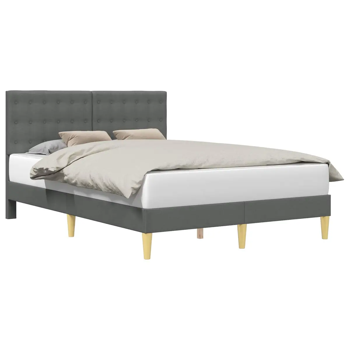 Bed Frame Fabric Headboard Dark Grey 137 x 190 cm Plywood