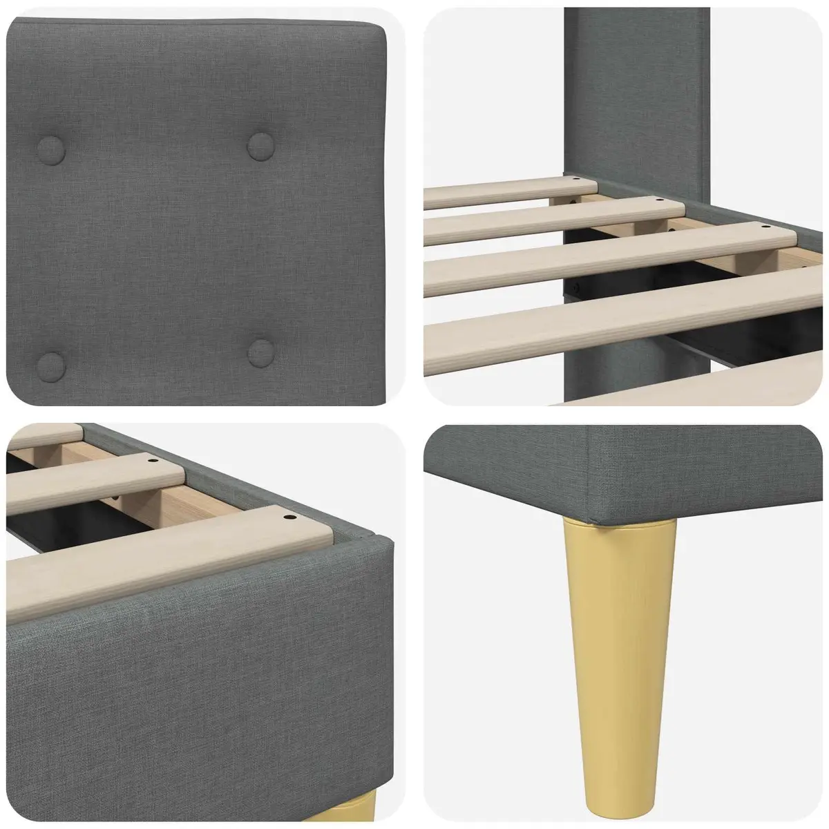Bed Frame Fabric Headboard Dark Grey 137 x 190 cm Plywood