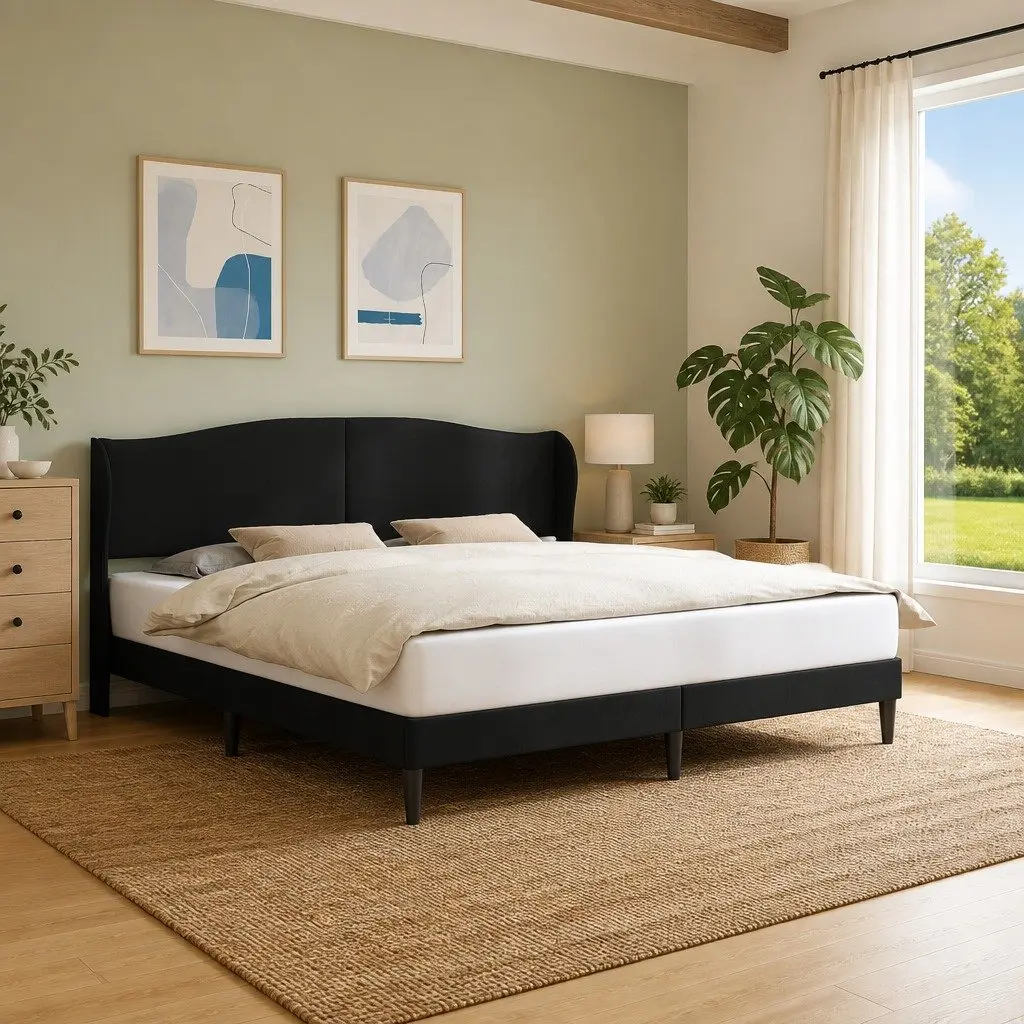 Black Bed Frame with Easy-Clean Faux Leather