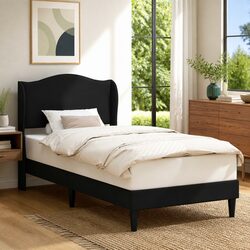 Black Faux Leather Bed Frame with Headboard 107 x 203 cm