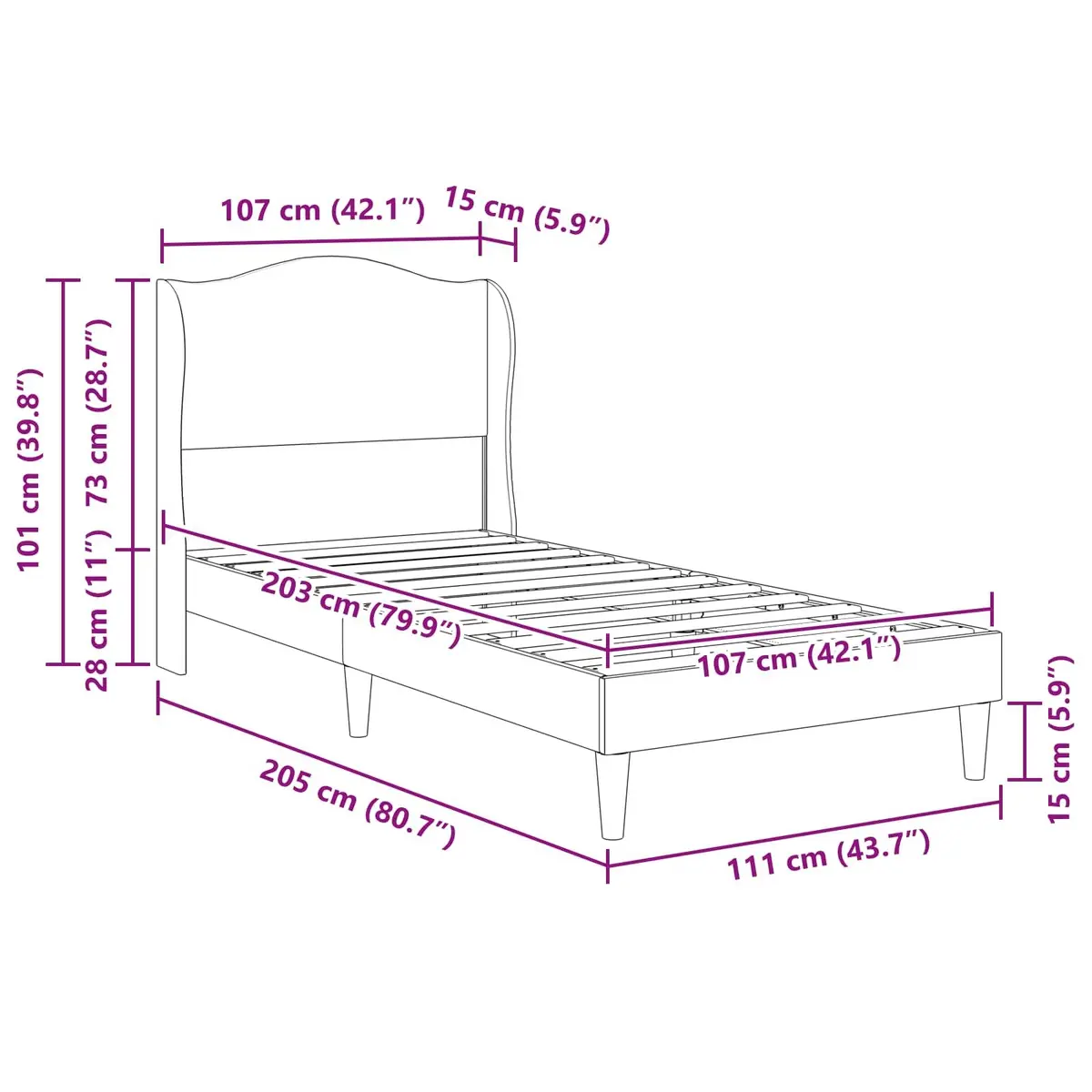 Bed Frame with Headboard Black 107 x 203 cm Modern Faux Leather Platform