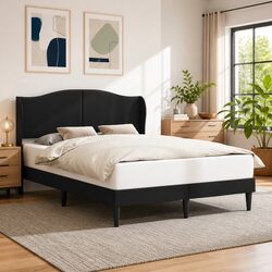 Modern Black Faux Leather Bed Frame with Headboard