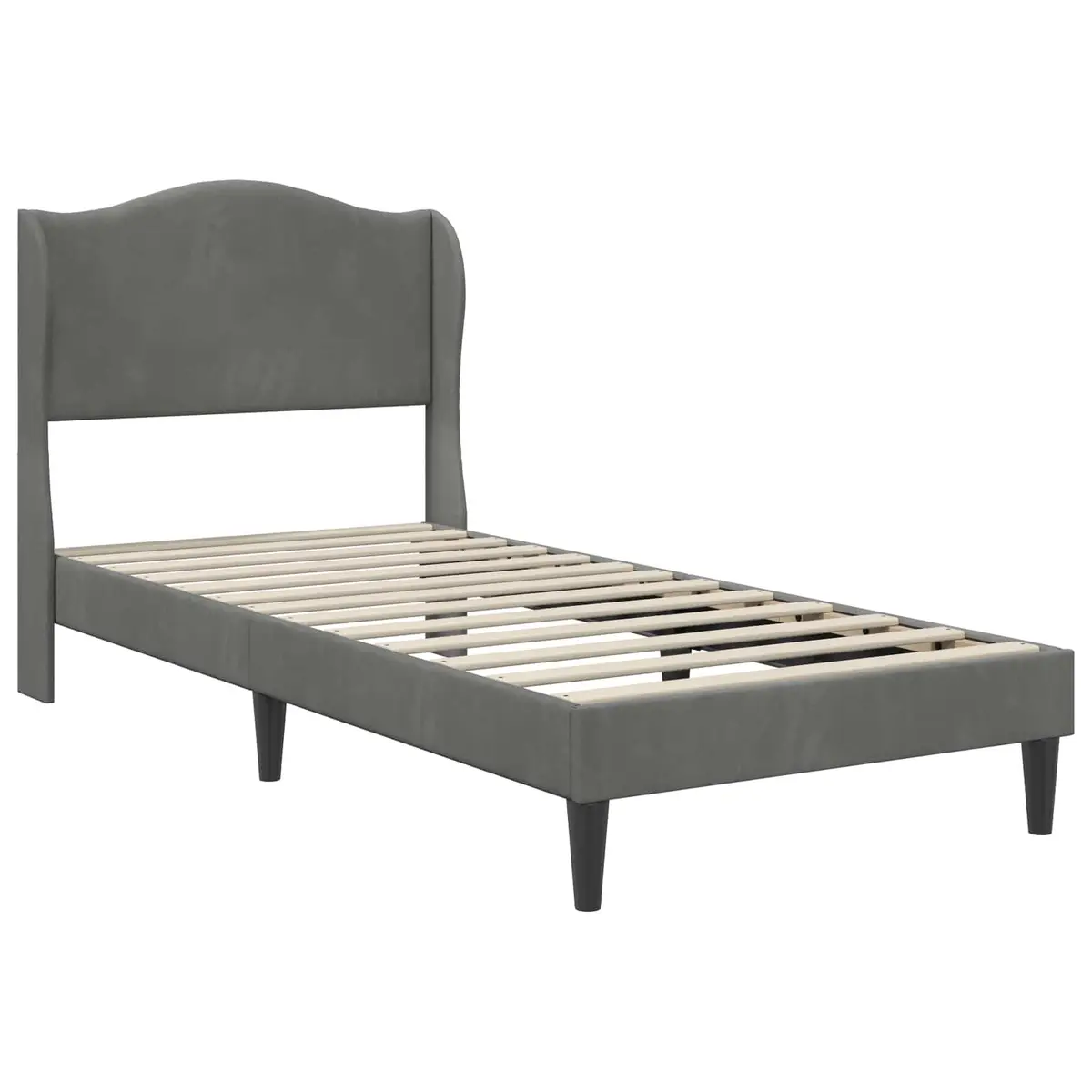 Dark Grey Velvet Headboard Bed Frame 90 x 190 cm