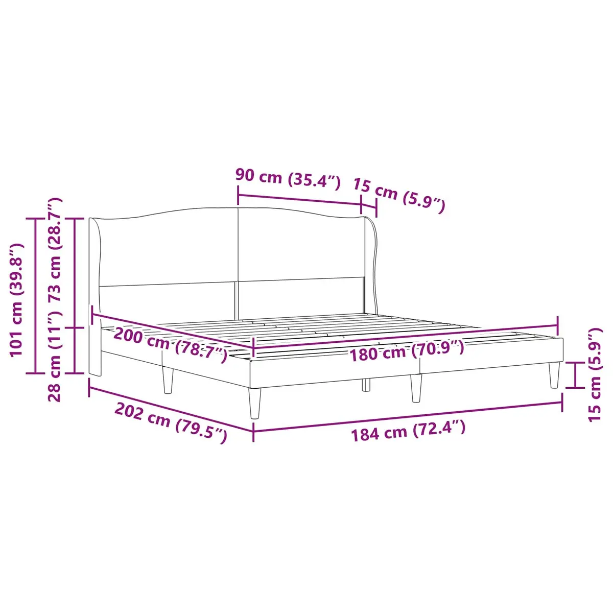 Velvet Headboard Bed Frame Dark Grey 180 x 200 cm