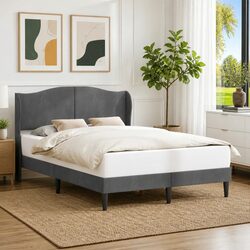Dark Grey Velvet Headboard Bed Frame 152 x 203 cm