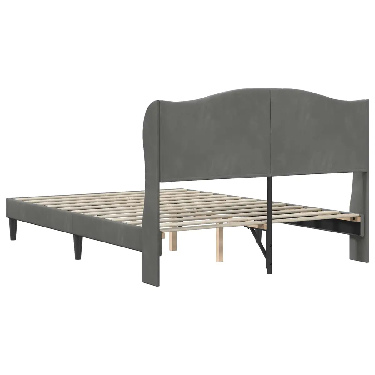 Velvet Headboard Bed Frame in Dark Grey