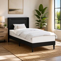 Contemporary Black Bed Frame with LED Strip Lights 90 x 190 cm