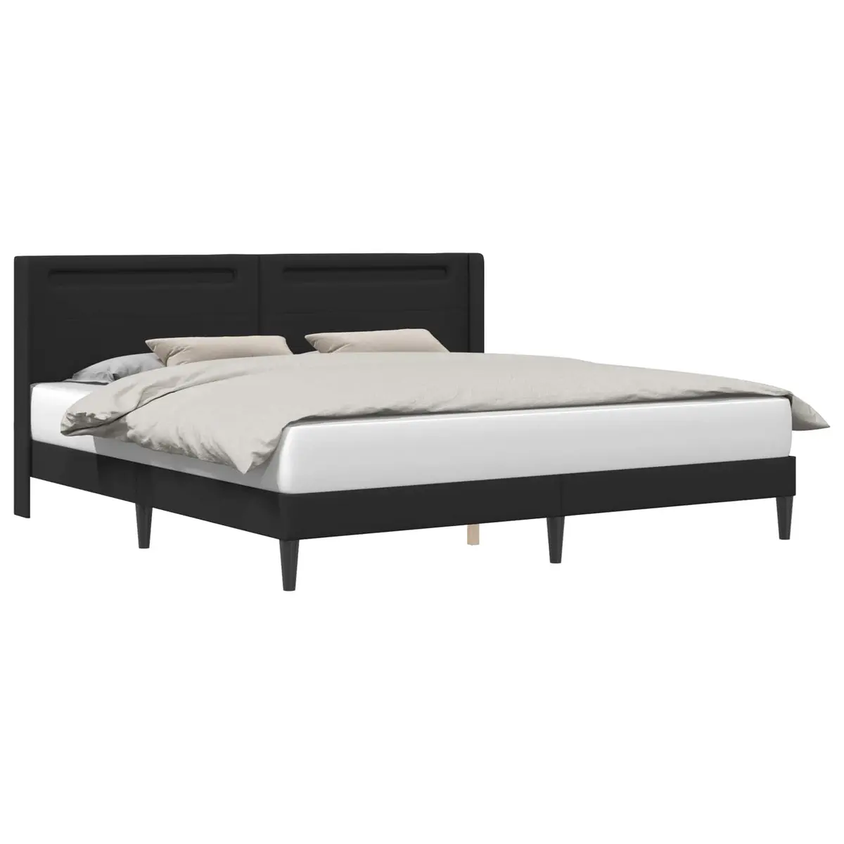 Modern Bed Frame with Multicolour LED Strip Lights Black Faux Leather 180x200cm