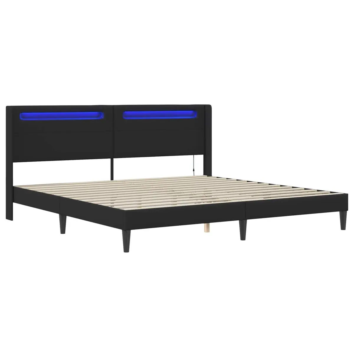 Modern Bed Frame with Multicolour LED Strip Lights Black Faux Leather 180x200cm