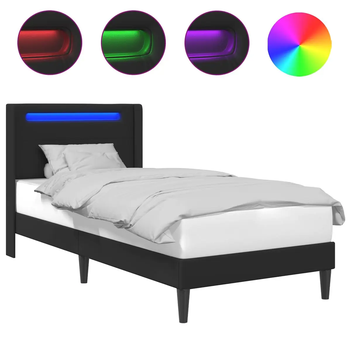 Faux Leather Bed Frame with LED Strip Lighting