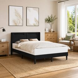 Modern Black Bed Frame with LED Strip Lights 137 x 190 cm