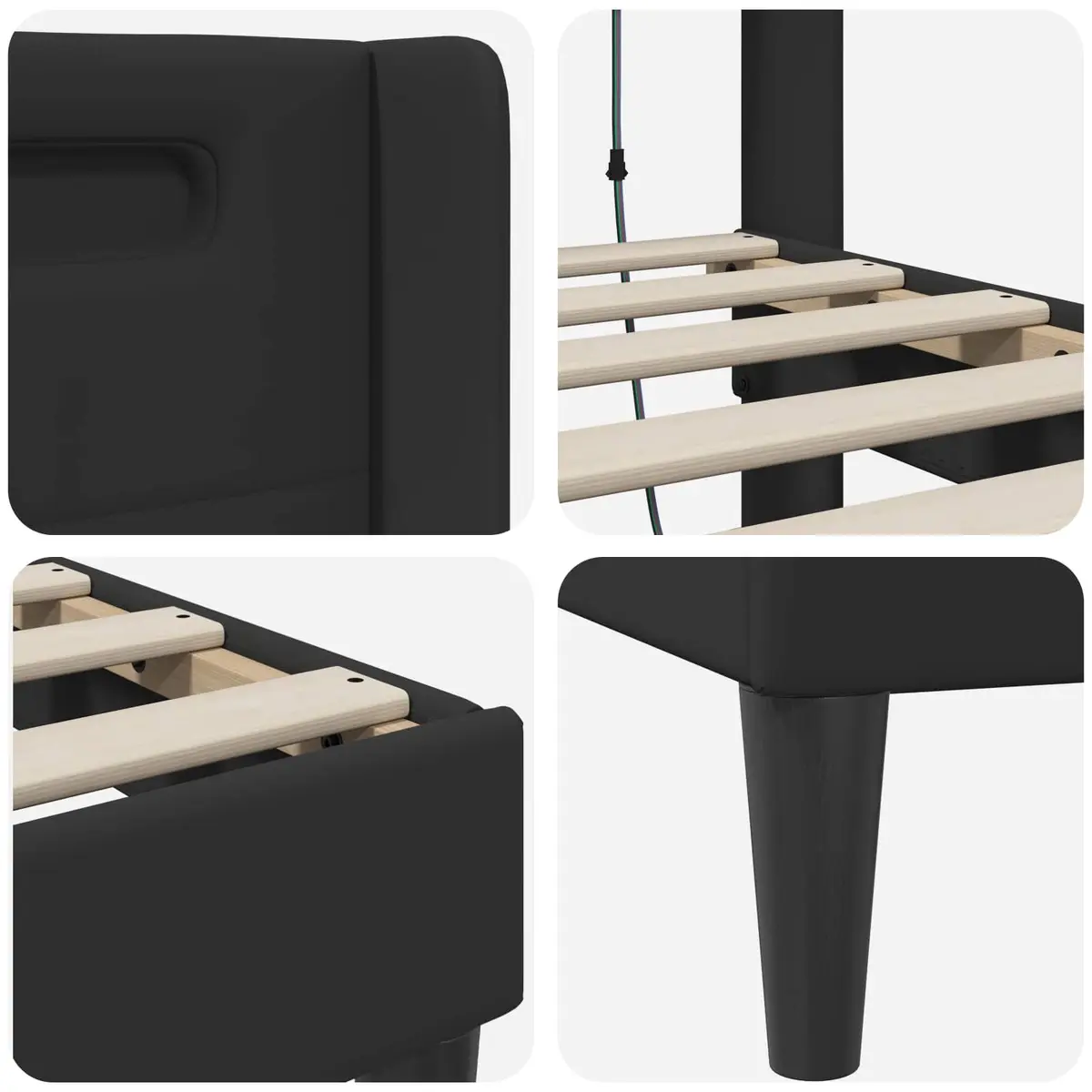 Black Bed Frame with LED Strip Lights 137 x 190 cm