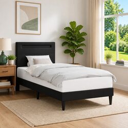 LED Strip Light Bed Frame Black 90 x 190 cm Faux Leather