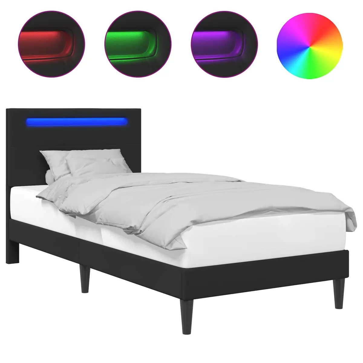 LED Strip Light Bed Frame Black 90 x 190 cm Faux Leather