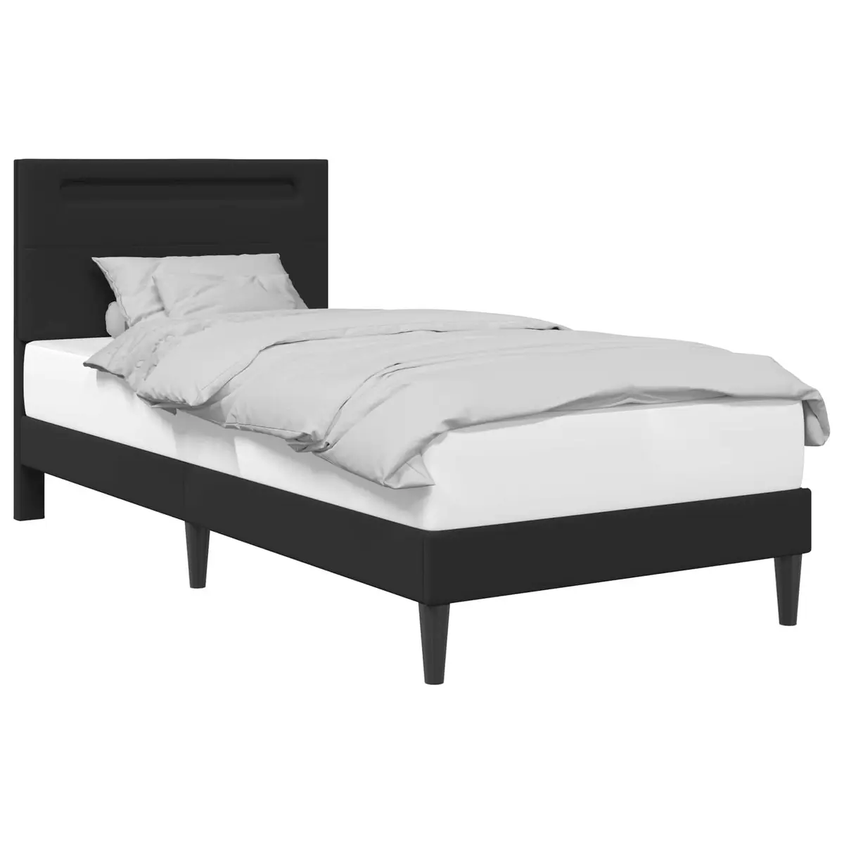 LED Strip Light Bed Frame Black 90 x 190 cm Faux Leather