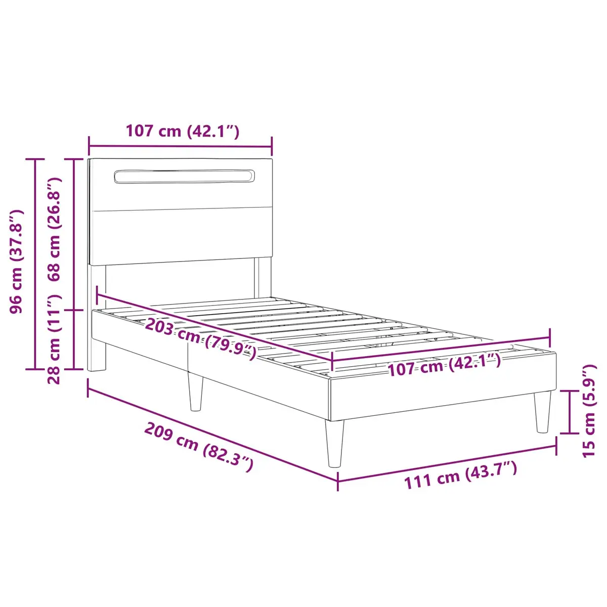 Black Bed Frame Modern Faux Leather 107 x 203 cm with Integrated LED Strip Lights