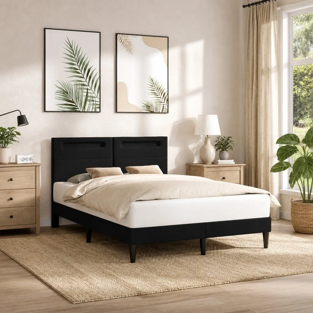 Black Bed Frame with USB LED Lights