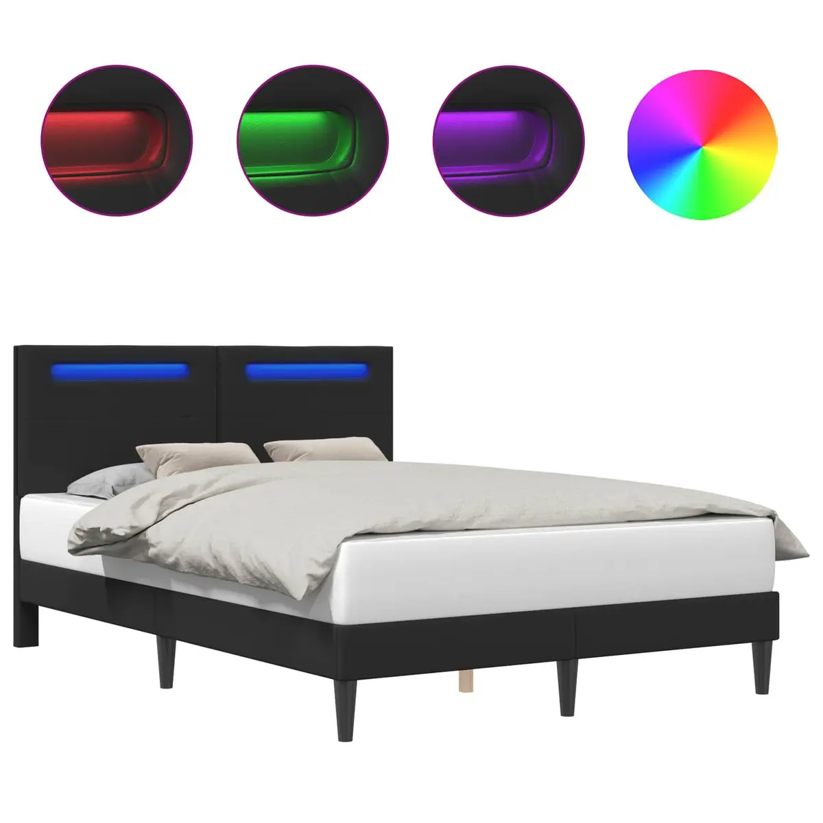 Black Faux Leather Bed Frame with LED Strip Lights