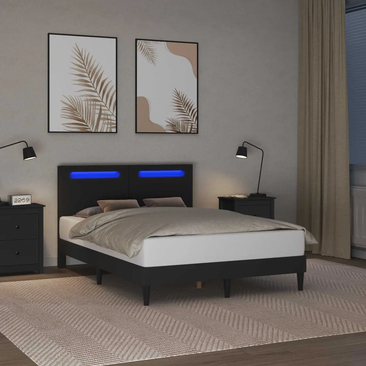 Black Faux Leather Bed Frame with LED Strip Lights