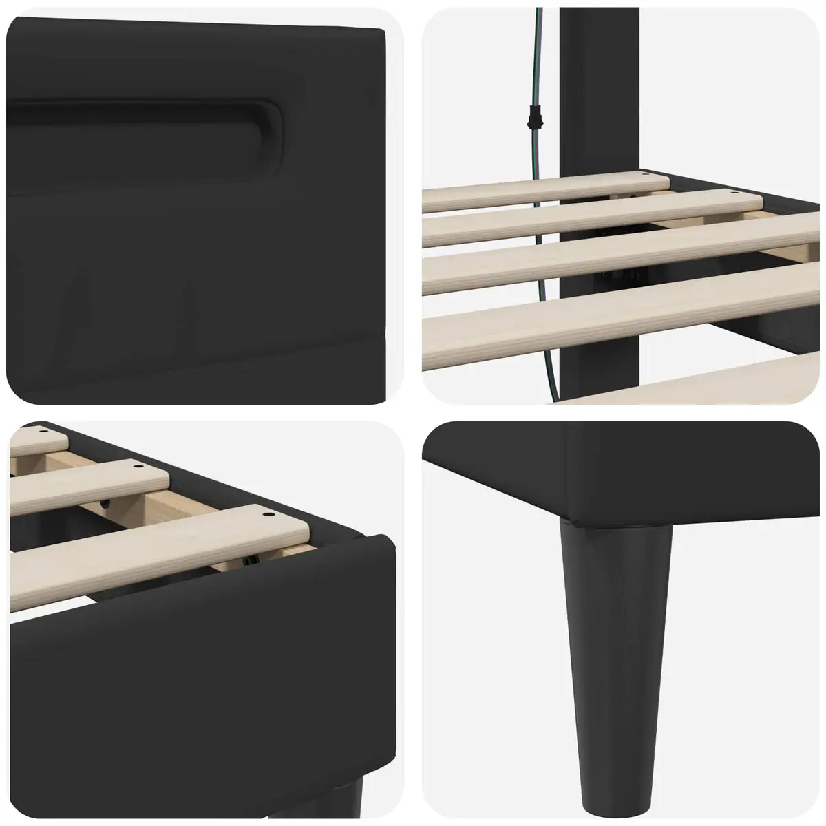 Black Faux Leather Bed Frame with LED Strip Lights