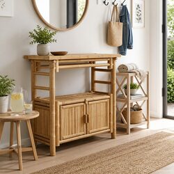 Brown Bamboo Console Table with Shelf for Living Spaces