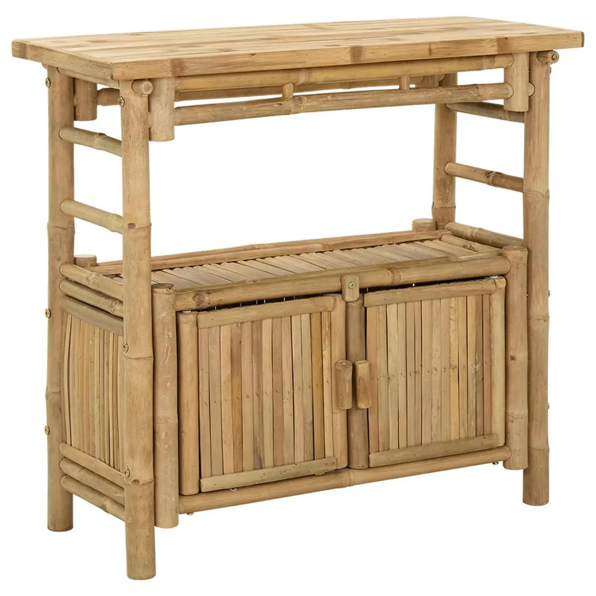 Brown Bamboo Console Table with Shelf for Living Spaces