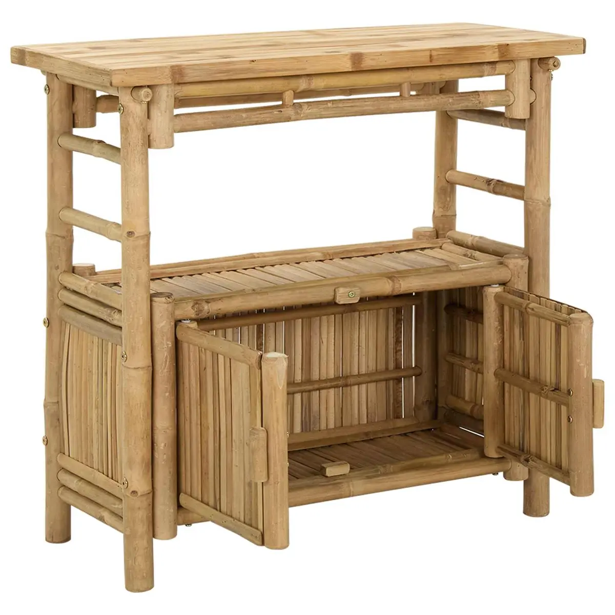 Brown Bamboo Console Table with Shelf for Living Spaces