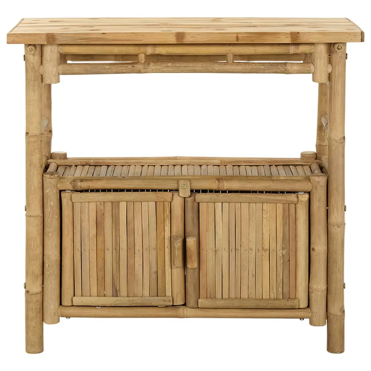 Brown Bamboo Console Table with Shelf for Living Spaces