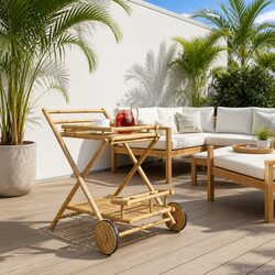 Bamboo Serving Trolley with Wheels for Cozy Gatherings