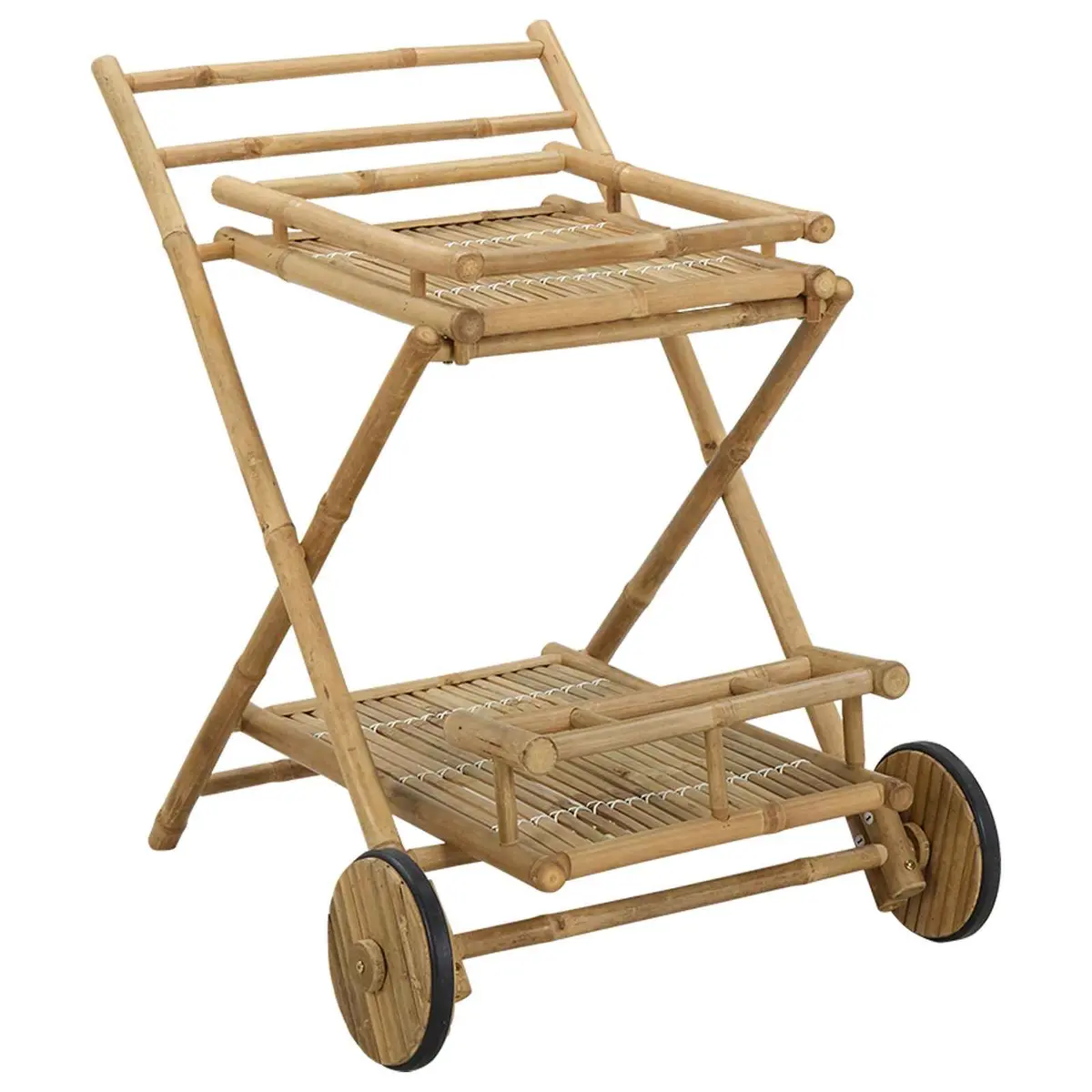Bamboo Serving Trolley with Wheels Brown 79 x 67.5 x 84 cm Indoor Outdoor